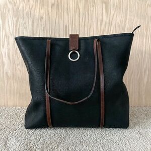 Jack Georges Pebbled Leather Black Laptop Tote Bag